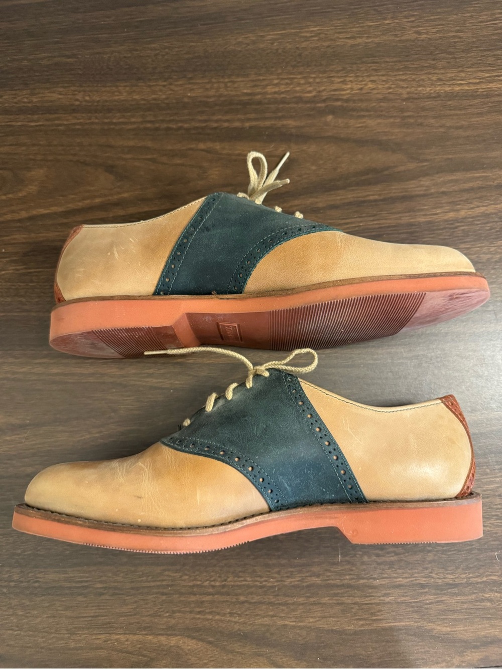 Cole Haan Made in USA Saddle Oxford Shoes Men’s 9.5D Tan & Navy Leather G2 Sole - Picture 9 of 9